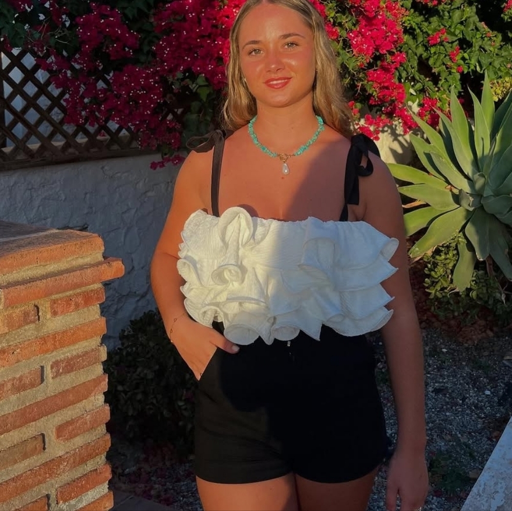 ZARA WHITE TIERED RUFFLE KNIT TOP - Picture 7 of 12